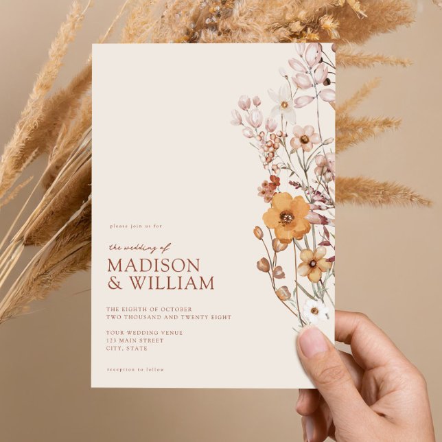 Invitación Boda Minimalista Boho Wildflower sencillo (Subido por el creador)
