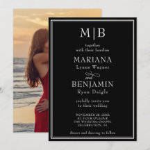 Boda Minimalista Borde Negro Foto Moderna Rayada