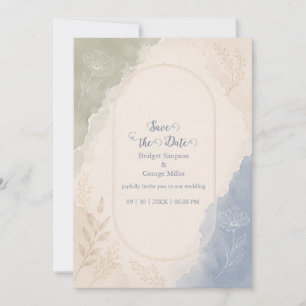 Invitación Boda minimalista botánica azul salvia