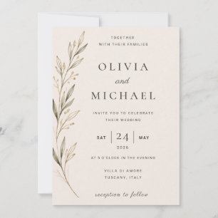Invitación Boda minimalista botánica con rama de olivo