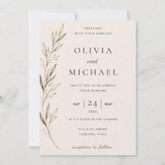 Invitación Boda minimalista botánica con rama de olivo