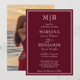 Invitación Boda Minimalista Burgundy Frontera Moderna Foto