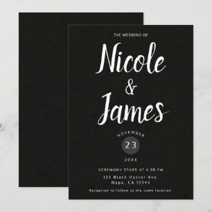 Invitación Boda Minimalista Chic Negro Moderno