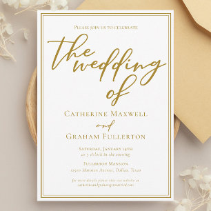 Invitación Boda Minimalista Chic Tipografía Dorada
