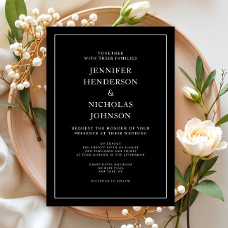Invitación Boda Minimalista Clásica Elegante Negra
