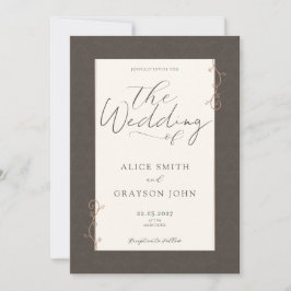 Invitación Boda minimalista clásica floral de guión marrón 