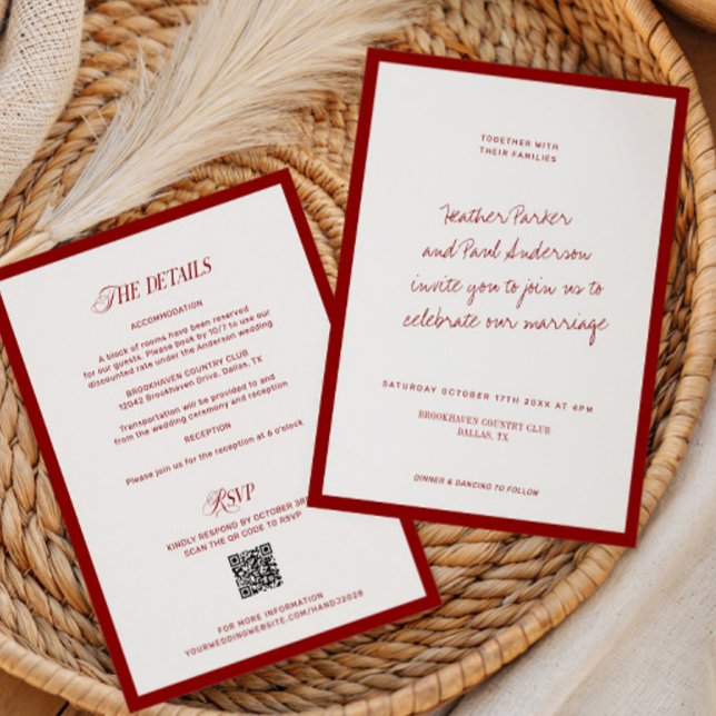 Invitación Boda Minimalista clásico rojo de código QR (Subido por el creador)
