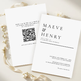 Invitación Boda Minimalista Código QR Simple Moderno