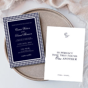 Invitación Boda minimalista con borde de arlequín azul marino