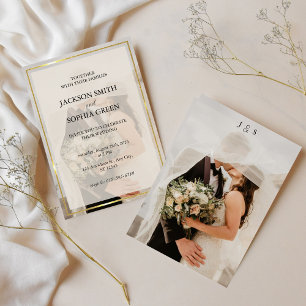 Invitación Boda Minimalista con Borde de Marfil y Oro