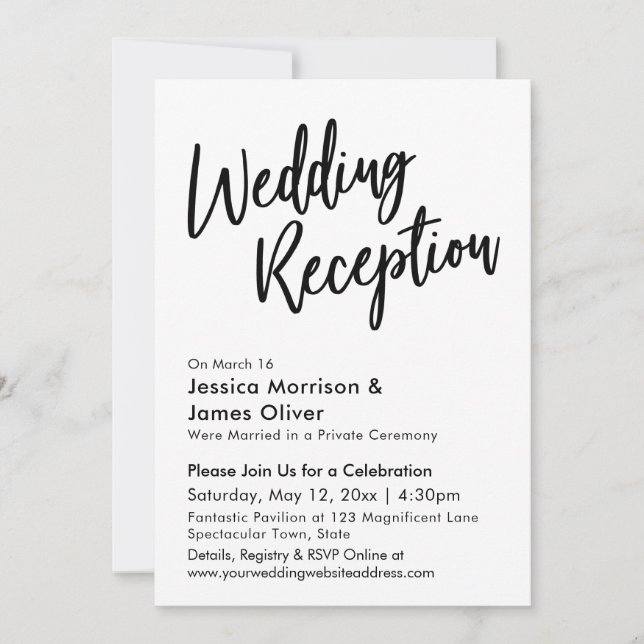 Invitación Boda Minimalista con Caligrafía Moderna Recepción (Anverso)