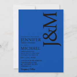 Invitación Boda minimalista con código QR azul cobalto en la