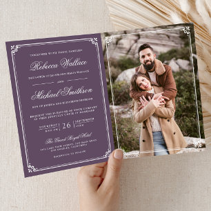 Invitación Boda Minimalista con Código QR de Color Morado Pol