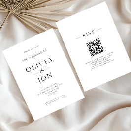 Invitación Boda minimalista con código QR en blanco y negro