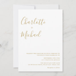 Invitación Boda Minimalista con Firma en Guión y Oro