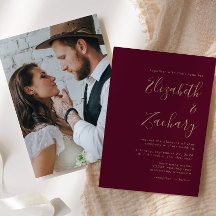 Boda Minimalista con Foto Burgundy Dorado
