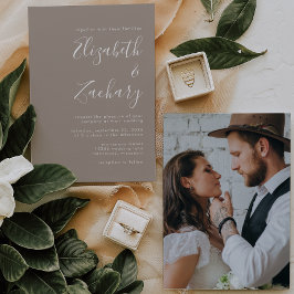 Invitación Boda minimalista con foto en taupe