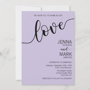 Invitación Boda Minimalista con Guión de Amor Negro Lavanda