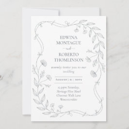 Invitación Boda Minimalista con Hoja Floral Dibujada a Mano d