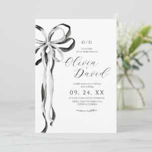 Invitación Boda Minimalista con Lazo Negro Moderno de Cinta