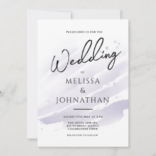 Invitación Boda Minimalista con Letra Script y Púrpura Acuare