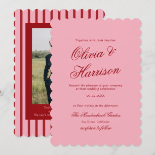 Invitación Boda Minimalista con Letras en Rosa Rojo Escalonad