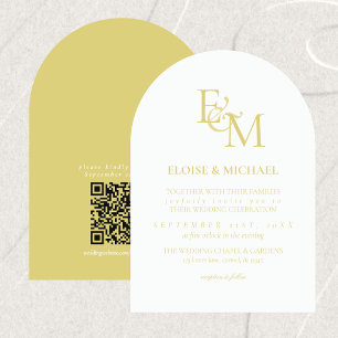 Invitación Boda minimalista con monograma clásico Chartreuse