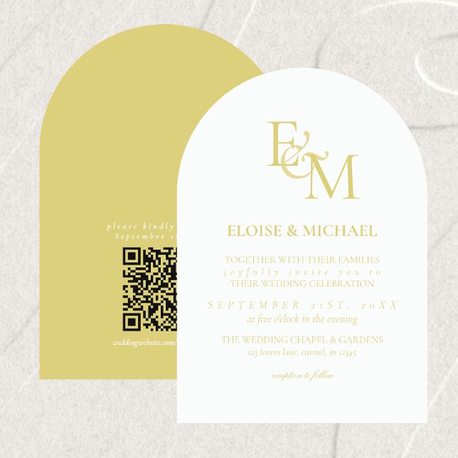 Invitación Boda minimalista con monograma clásico Chartreuse (Classic Chartreuse Monogram Minimalist Wedding Invitation)