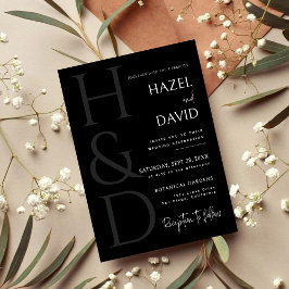 Invitación Boda Minimalista con Monograma en Blanco y Negro M