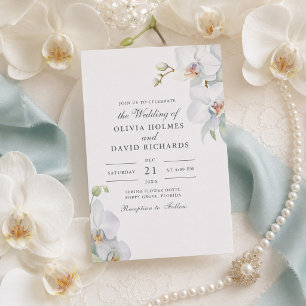 Invitación Boda minimalista con orquídea blanca acuarela