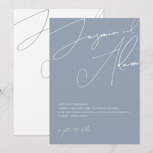 Invitación Boda Minimalista con Tipografía Script en Azul Pol