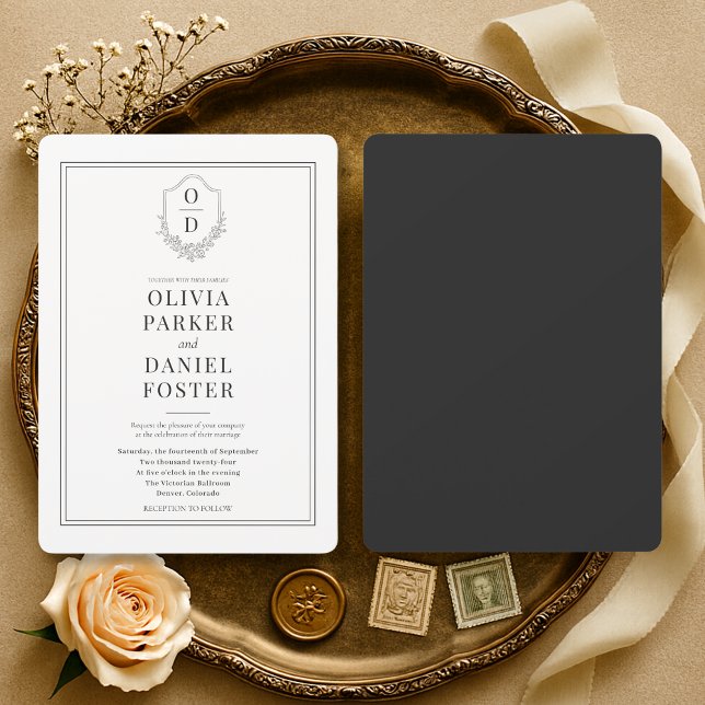 Invitación Boda Minimalista Cresta Negro y Blanco (Subido por el creador)