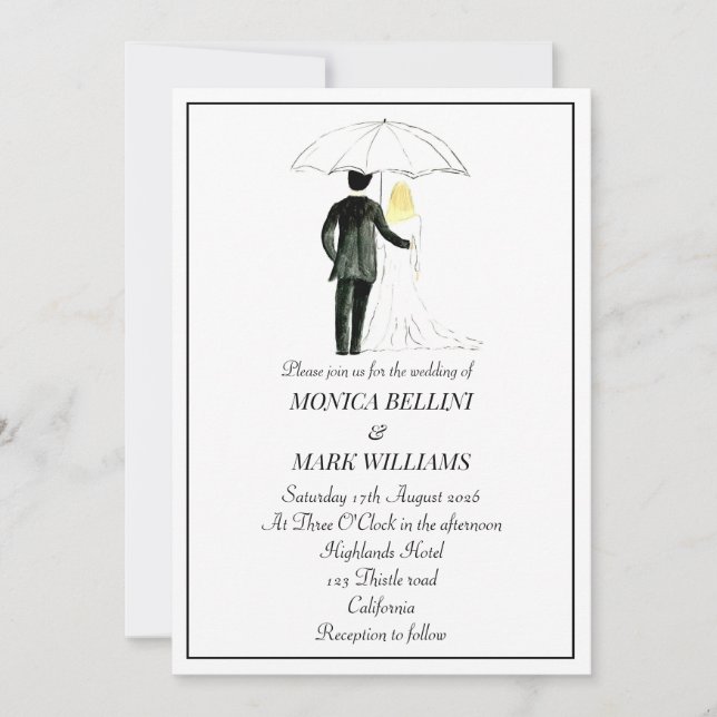 Invitación Boda Minimalista de acuarela moderna de pareja (Anverso)