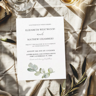 Invitación Boda Minimalista de Acuarela Verde Eucalipto