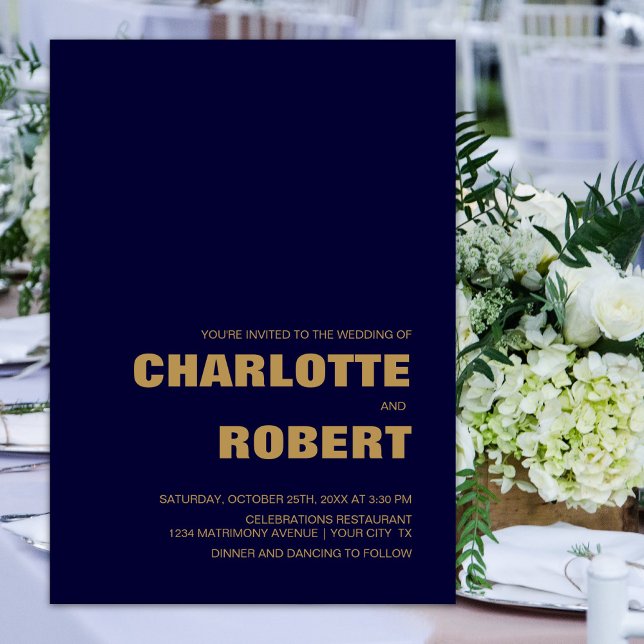 Invitación Boda minimalista de azul marino y dorado (Subido por el creador)