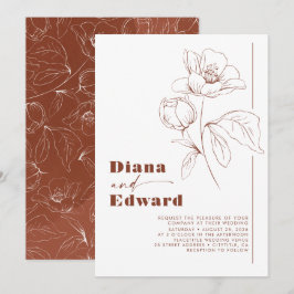Invitación Boda minimalista de Boho en blanco y terracota