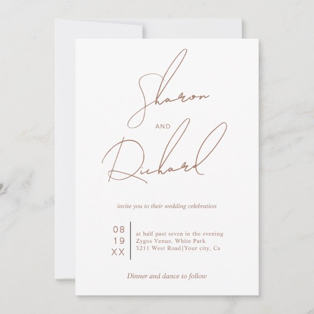 Invitación Boda minimalista de caligrafía de escritura modern (Anverso)