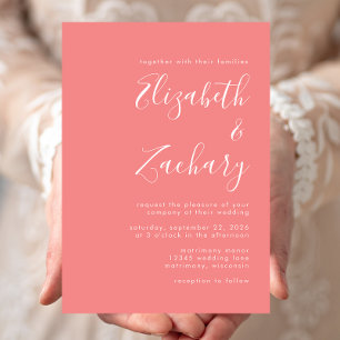 Invitación Boda Minimalista de Caligrafía Moderna Coral