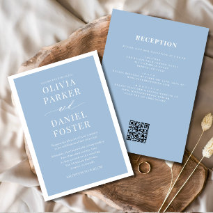 Invitación Boda Minimalista de código QR azul agitado de todo