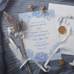 Invitación Boda minimalista de código QR elegante azul y blan