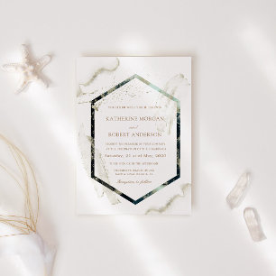 Invitación Boda minimalista de color azul y oro