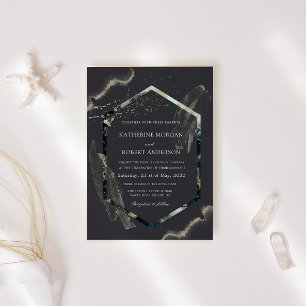 Invitación Boda minimalista de color azul y oro