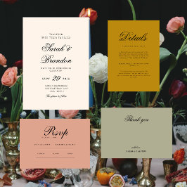 Invitación Boda Minimalista de Color Sólido Cálido con Letra 