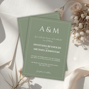 Invitación Boda minimalista de color verde salvia moderno