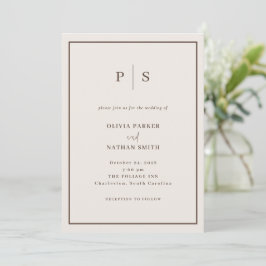 Invitación Boda Minimalista de Crema Blanca y Marco Marrón Ch