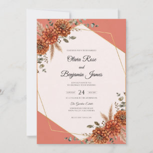 Invitación Boda Minimalista de Dahlia Naranja Quemada