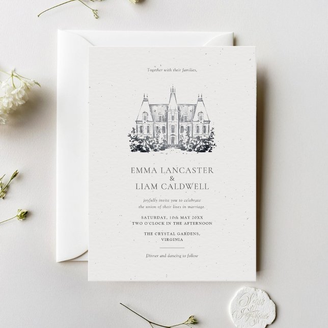 Invitación Boda Minimalista de dibujo del castillo clásico (Subido por el creador)