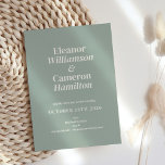 Invitación Boda minimalista de diseño verde de color turbio y<br><div class="desc">Elegante y minimalista,  esta moderna invitación a la boda presenta un diseño de tipografía limpio y sencillo,  de moda,  con un fondo verde sabio.</div>
