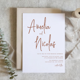 Invitación Boda Minimalista de escritura a mano de Terracotta