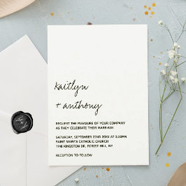 Invitación Boda minimalista de escritura moderna en blanco y 